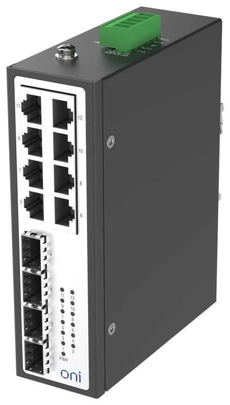 Коммутатор промышленный неуправляемый ISU-450 Ethernet 4 SFP слота 100/1000BaseX 8 портов 10/100/1000BaseT разъем RJ45 24В AC/12/24/48В DC с резервированием ONI ISU-450-4GX8GE0000000