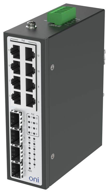 Коммутатор промышленный неуправляемый ISU-450 Ethernet 4 SFP слота 100/1000BaseX 8 портов 10/100/1000BaseT разъем RJ45 с PoE 48В DC с резервированием ONI ISU-450-4GX8GEPOE0000