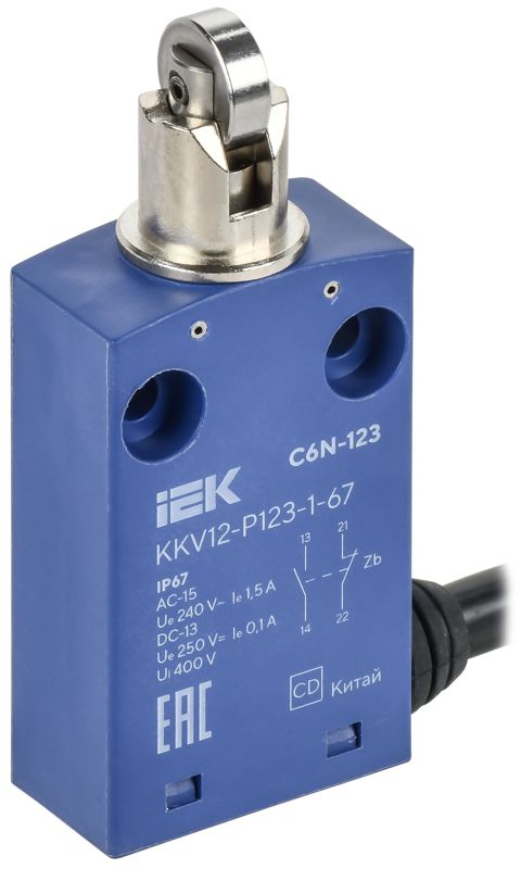 Выключатель концевой C6N-123 IP67 вертикал. толкатель с нажимным роликом IEK KKV12-P123-1-67