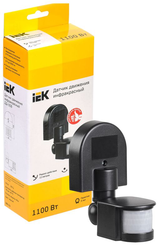 Детектор движения ДД 008 1100Вт угол обз. 180град. дальн. 12м IP44 черн. IEK LDD10-008-1100-002