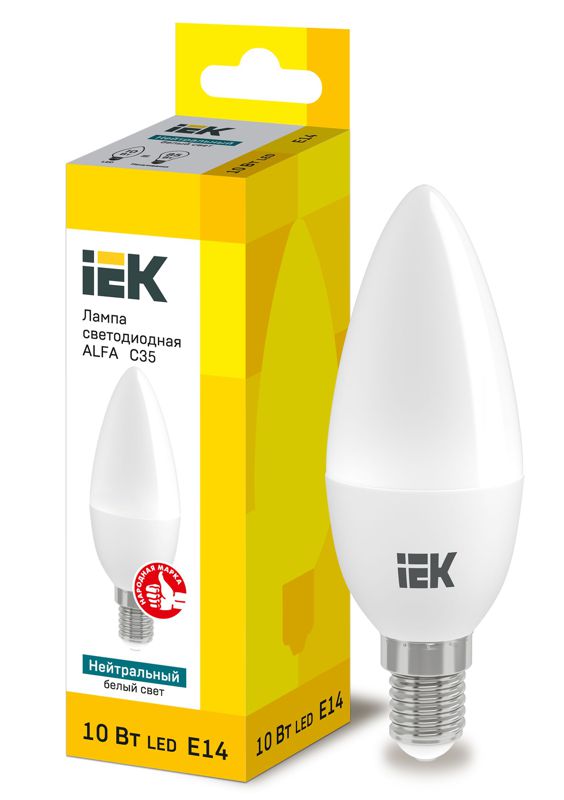 Лампа светодиодная Alfa 10Вт C35 свеча 4000К нейтр. бел. E14 230В IEK LLA-C35-10-230-40-E14