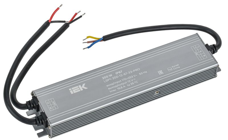 Драйвер LED ИПСН-PRO 5050 200Вт 12В блок-шнуры IP67 IEK LSP1-200-12-67-33-PRO