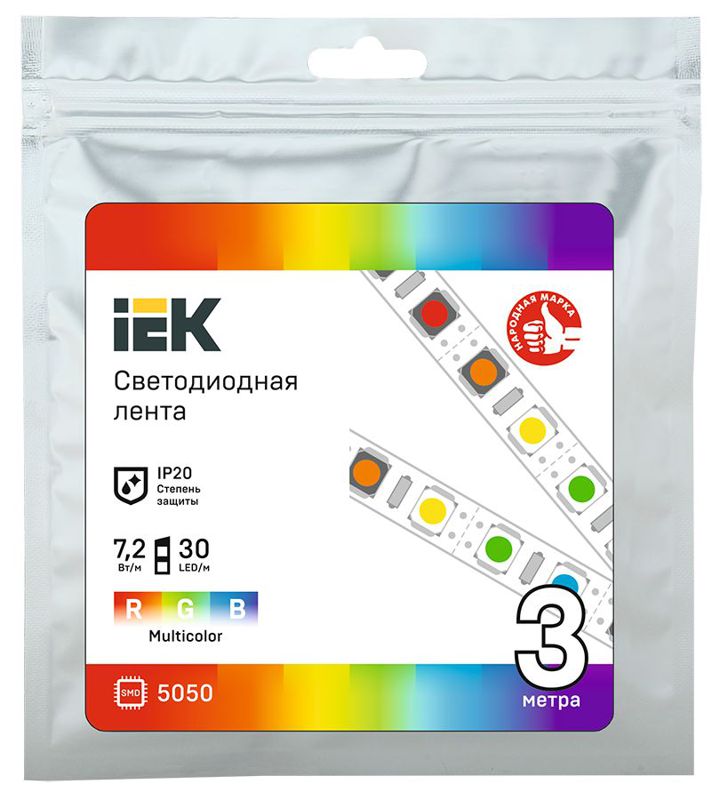 Лента светодиодная LED LSR-5050RGB30-7.2-IP20-12В (уп.3м) IEK LSR2-3-030-20-3-03