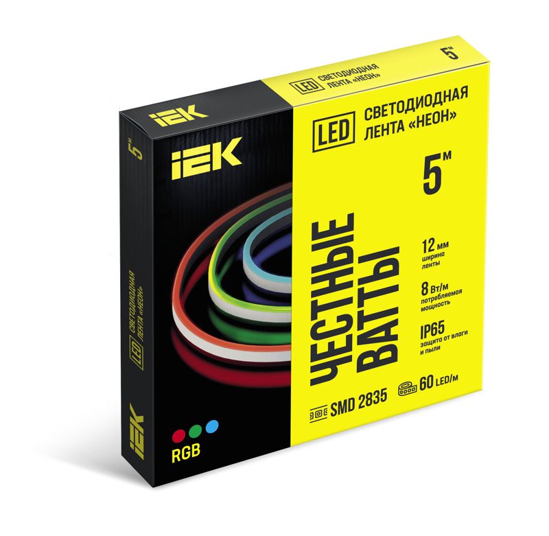 Лента светодиодная "неон" 2835-60LED 8Вт/м IP65 12мм 24В RGB (уп.5м) IEK LSR7-3-060-65-3-05