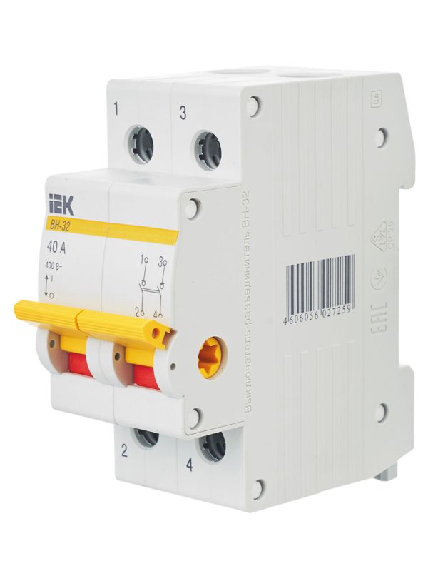 Выключатель нагрузки (мини-рубильник) 2п 40А ВН-32 KARAT IEK MNV10-2-040