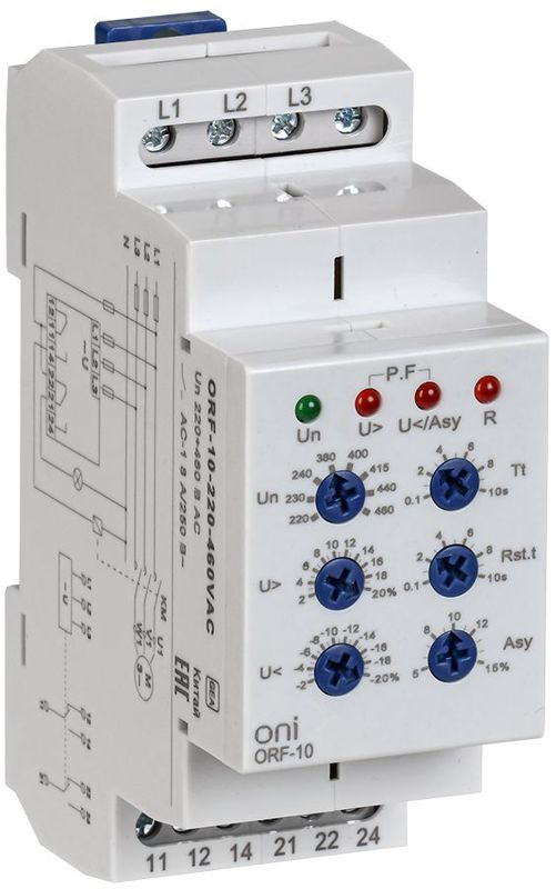 Реле контроля фаз ORF-10 3 фазы 2 контакта 220-460В AC ONI (ORF-10-220-460VAC)