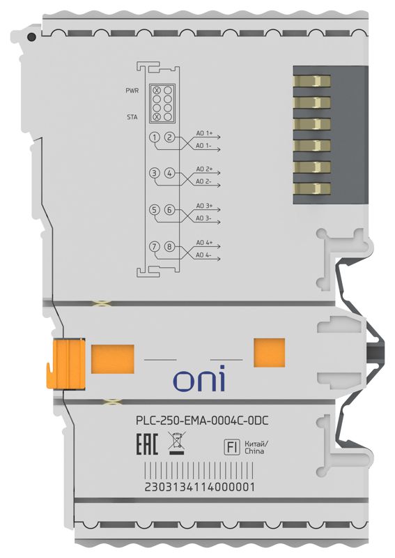 Модуль аналогового вывода 4 канальный (0-20/4-20 мА) для ПЛК CDS ПЛК 250 ONI PLC-250-EMA-0004C-0DC