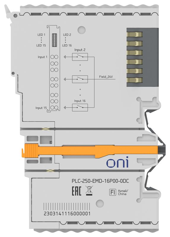 Модуль дискретного ввода 16 канальный тип PNP для ПЛК CDS ПЛК 250 ONI PLC-250-EMD-16P00-0DC