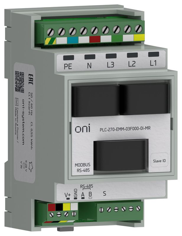 Модуль измерительный Modbus RTU измеритель параметров электрических сетей с одним трехфазным или 3 однофазными измерит. каналами и встроенными трансформаторами тока ПЛК 270 ONI PLC-270-EMM-03F000-0I-MR