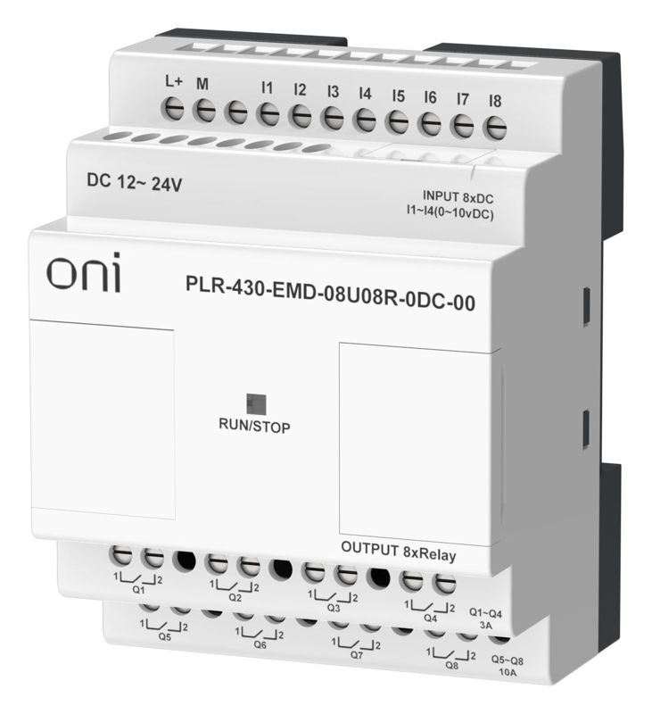 Модуль расширения входов выходов ПЛК 430 4 DI 4 UI (0-10В/DI) 8 RO 24В DC ONI PLR-430-EMD-08U08R-0DC-00