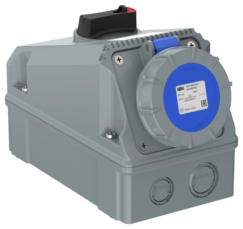 Розетка ССИ-823ТЭУ 32А 6ч 220В 3п 2P+PE IP67 с механич. блокировкой IEK PSR11-032-3-5-67-1