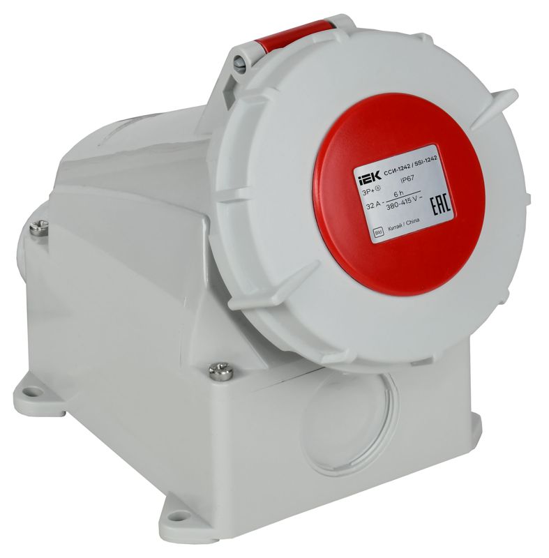 Розетка стационарная ССИ-1242 32А 4п 3P+PE 6ч 380В IP67 IEK PSR12-032-4-0-67