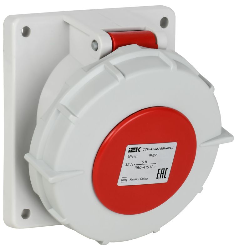 Розетка встраиваемая угловая ССИ-4242 32А 4п 3P+PE 6ч 380В IP67 IEK PSR42-032-4-0-67
