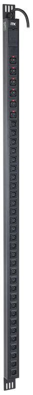 Блок розеток 36 мест PDU верт. 42U 1ф 32А 30роз. C13 + 6роз. C19 каб. 3м IEC60309 ITK PV22-30C13-06C19-41