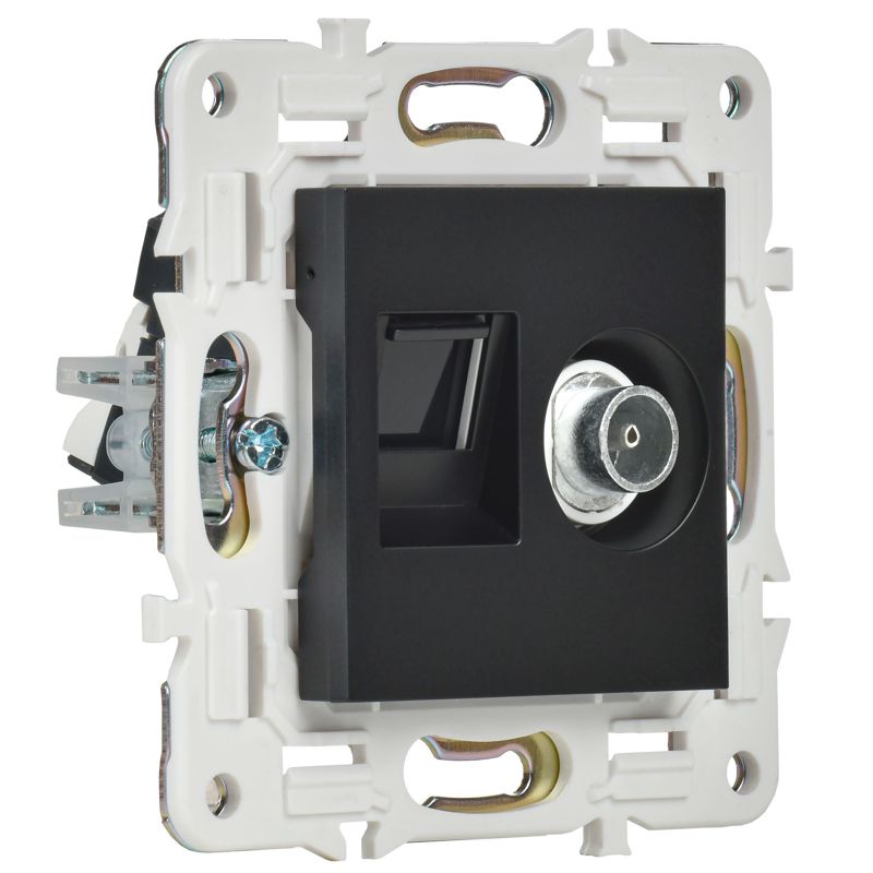 Розетка двойная TV+RJ45 кат.5E SKANDY SK-A14Bl черн. IEK SK-AK20-1-K02