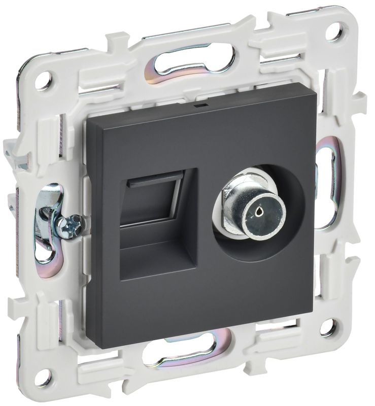 Розетка двойная TV+RJ45 кат.5E SKANDY SK-A14T титан IEK SK-AK20-1-K48