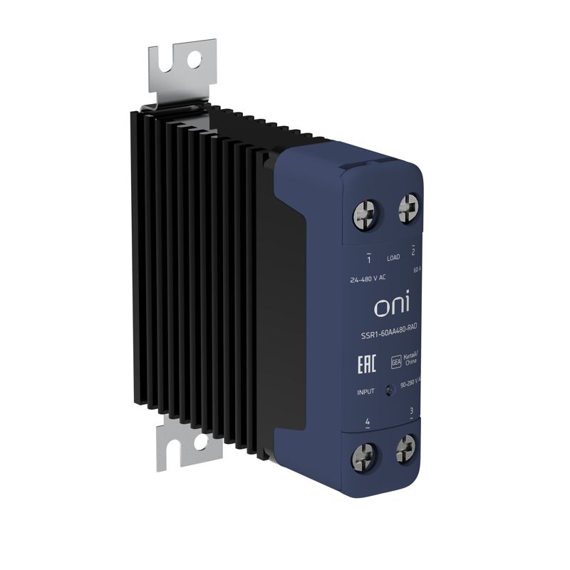Реле твердотельное SSR1 60А 90-280В AC 24-480В AC с радиатором ONI SSR1-60AA480-RAD