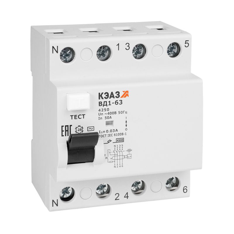 Выключатель дифференциального тока (УЗО) 4п 32А 100мА тип AC ВД1-63 4332 УХЛ4 КЭАЗ 222724