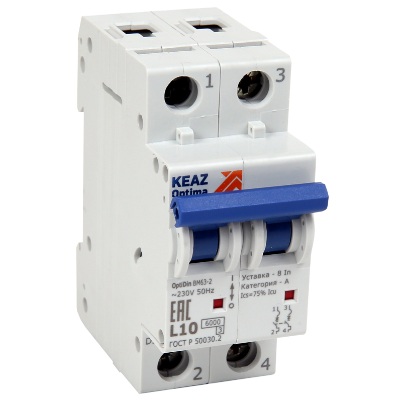 Выключатель автоматический модульный 2п Z 50А 6кА OptiDin BM63-2Z50-ОМ4-РЕГ КЭАЗ 235848