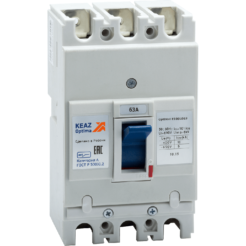 Выключатель автоматический 3п 63А 10кА OptiMat E100L063 ОМ4 РЕГ КЭАЗ 273894
