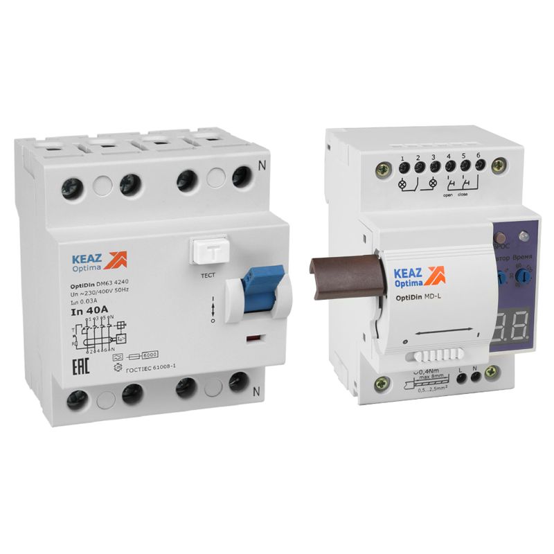 Моторпривод OptiDin MD-L-УХЛ4 + ВДТ без защиты от сверхтоков OptiDin DM63-4263-AС-УХЛ4 (4P 63 30mA) КЭАЗ 361849