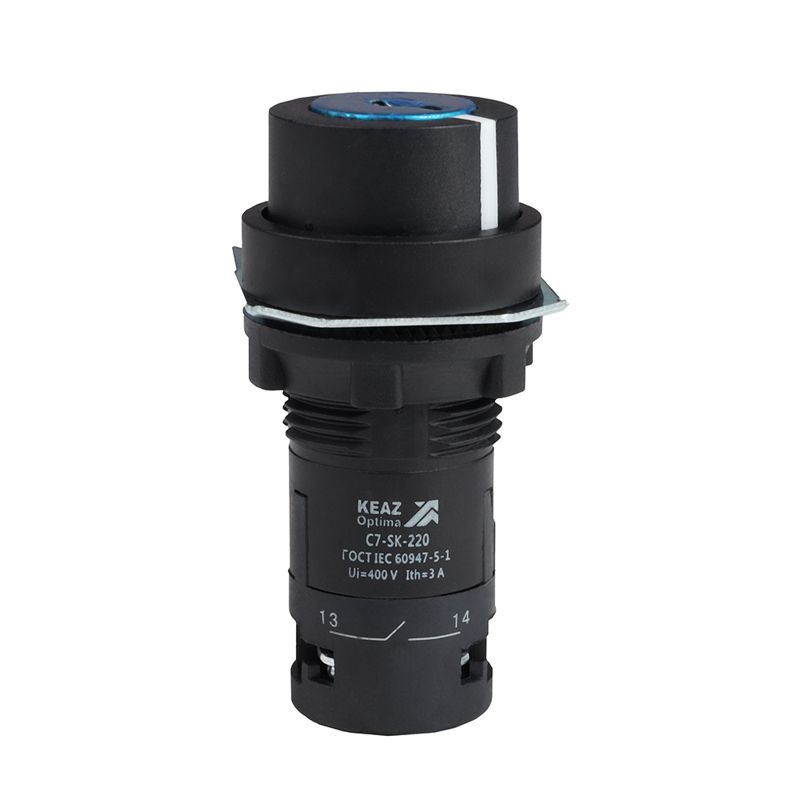 Переключатель 2 положения OptiSignal Compact D22 С7-SK-202 черн. с ключом 2НЗ XB7NG24 КЭАЗ 362142