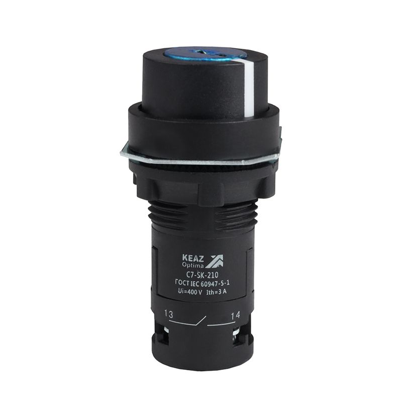 Переключатель 2 положения OptiSignal Compact D22 С7-SK-211 черн. с ключом 1НО+1НЗ XB7NG25 КЭАЗ 362144