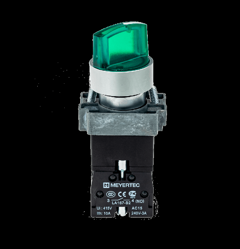Переключатель с LED подсветкой 220В AC/DC зел. 3 полож. 1NO фикс. мет. MTB2-BK3363 ОВЕН 58224