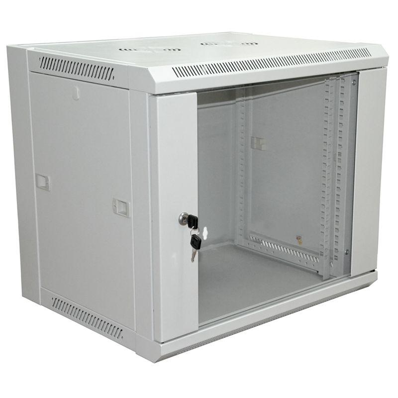 Шкаф телекоммуникационный настенный 19дюйм 15U 600х450х770мм (ШхГхВ) дверь стекло стенка задняя боковые съемные стенки разборный сер. RAL7035 PRO Rexant 04-2203