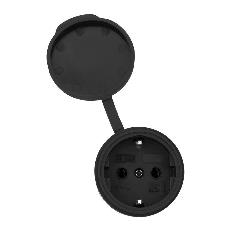 Розетка переносная влагозащ. с крышкой 16А IP44 230В 2P+PE каучук PROCONNECT 111-004-4