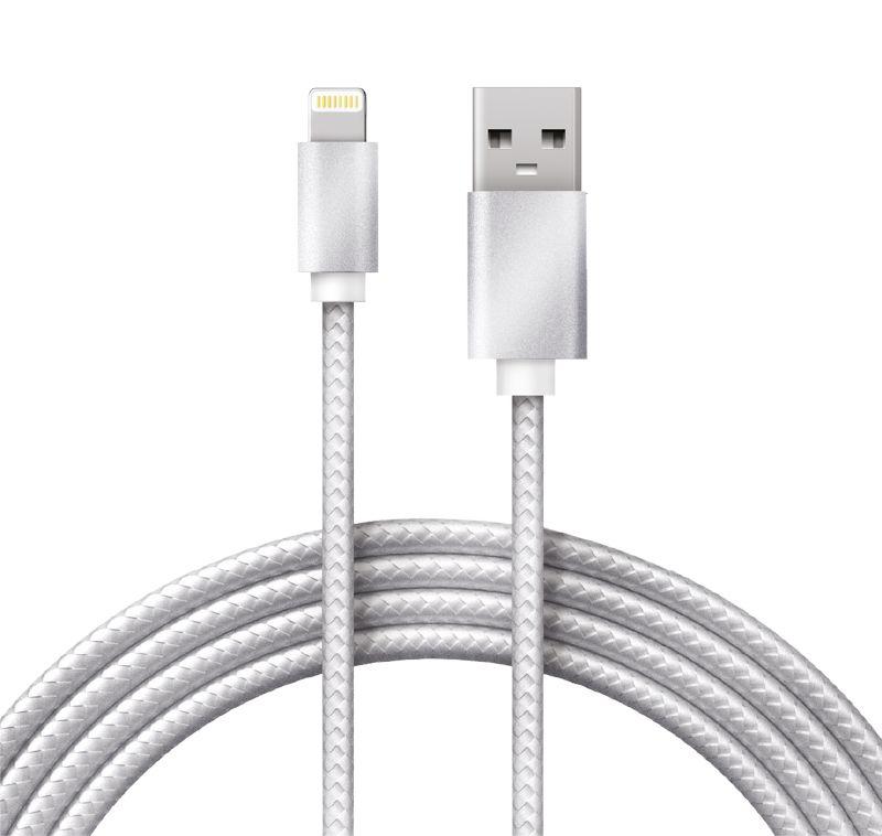 Кабель USB-Lightning 1м серебристая нейлоновая оплетка Rexant 18-7051