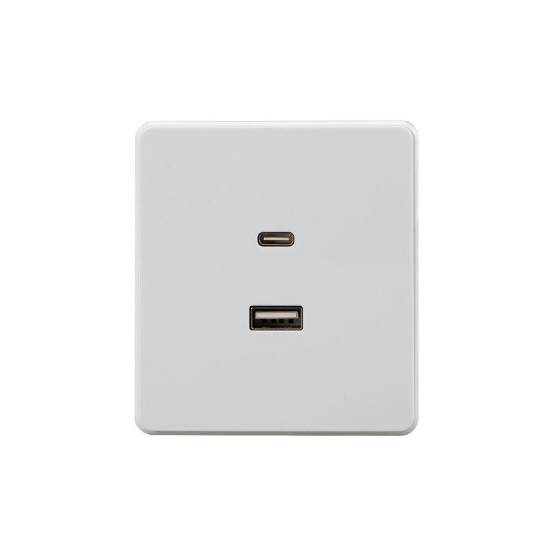 Розетка 2-м СП ROUND 16А IP20 USB-A + Type-C 3А с функцией быстрой зарядки перламутр Kranz KR-78-0734-1