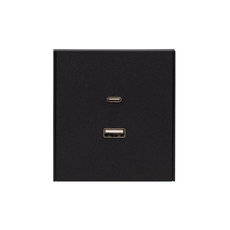 Розетка 2-м СП STRONG 16А IP20 USB-A + Type-C 3А с функцией быстрой зарядки антрацит Kranz KR-78-0734-5