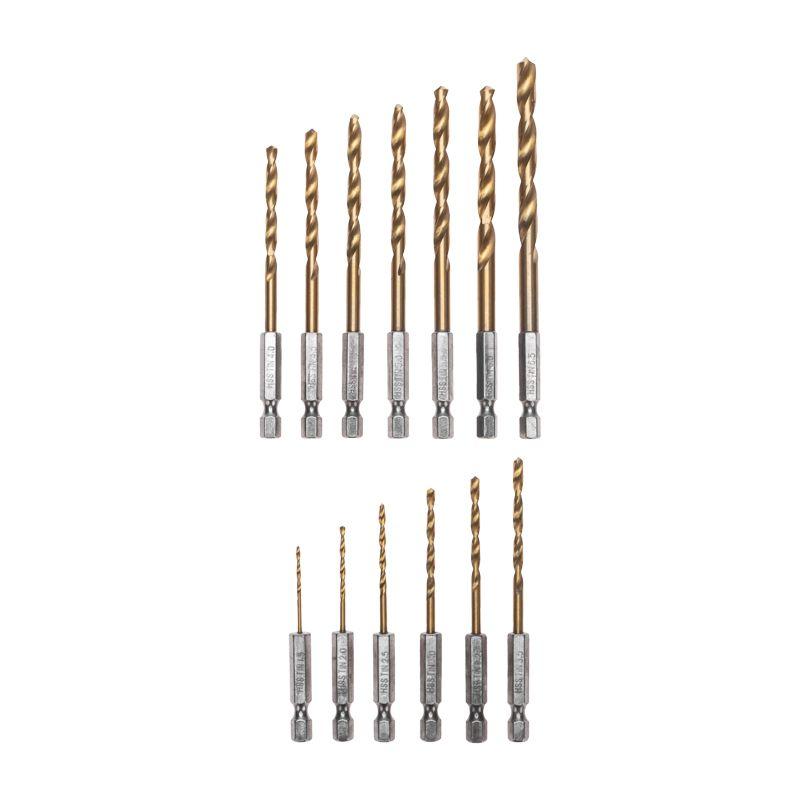 Набор сверл по металлу 1.5-6.5мм (через 0.5мм; 3.2мм; 4.8мм) HSS ТИТАН шестигранный хвостовик (уп.13