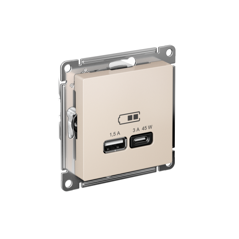 Розетка USB AtlasDesign тип A+C 45Вт QC PD высокоскор. ЗУ механизм беж. SE ATN000229