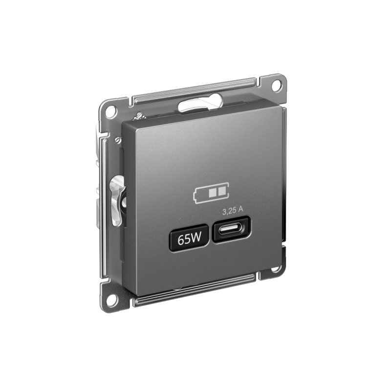 Розетка USB AtlasDesign тип C 65Вт QC PD высокоскор. ЗУ механизм сталь SE ATN000927