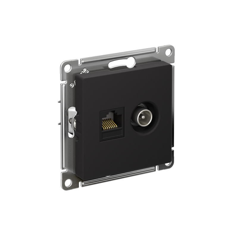 Розетка компьютерная + телевизионная 2-м СП AtlasDesign RJ45 кат.5E + TV механизм карбон SE ATN001089