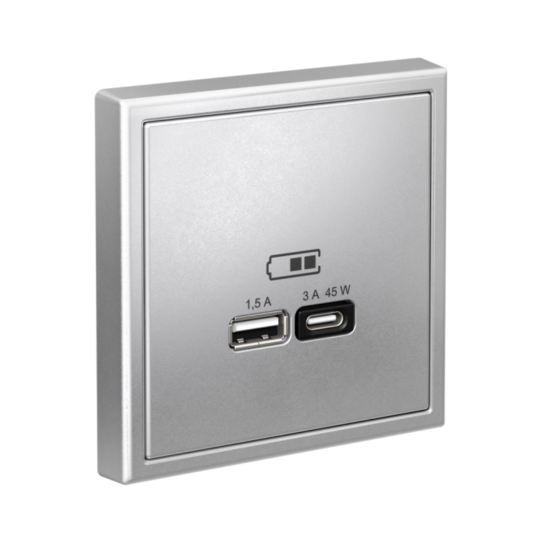 Розетка USB ArtGallery тип A+C 45Вт QC PD высокоскор. ЗУ механизм алюм. SE GAL000329