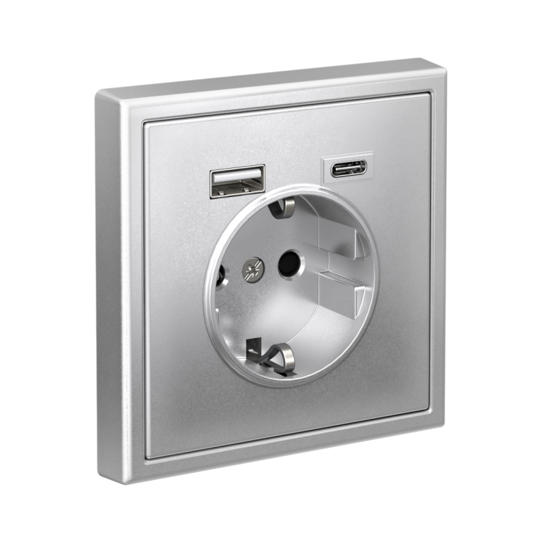 Розетка ArtGallery 16А с 2-мя заряд. устройствами USB A+C 5В/2.4А/3А 2х5В/1.5А механизм алюм. SE GAL000332