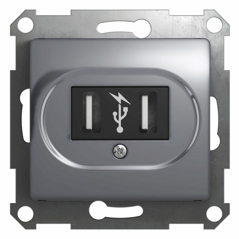 Розетка USB 1-м СП Glossa механизм алюм. SchE GSL000332