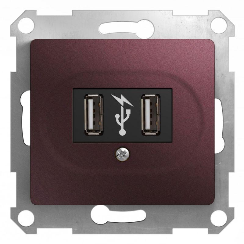 Розетка USB 2-м Glossa 5В 1400мА 2х5В 700мА механизм баклажан. SchE GSL001132