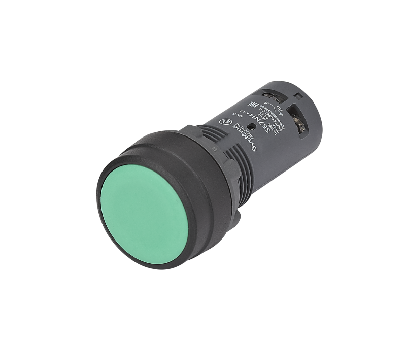Кнопка моноблочная SB7 22мм с фиксацией пластик 2НО IP65 зел. SE SB7NH33