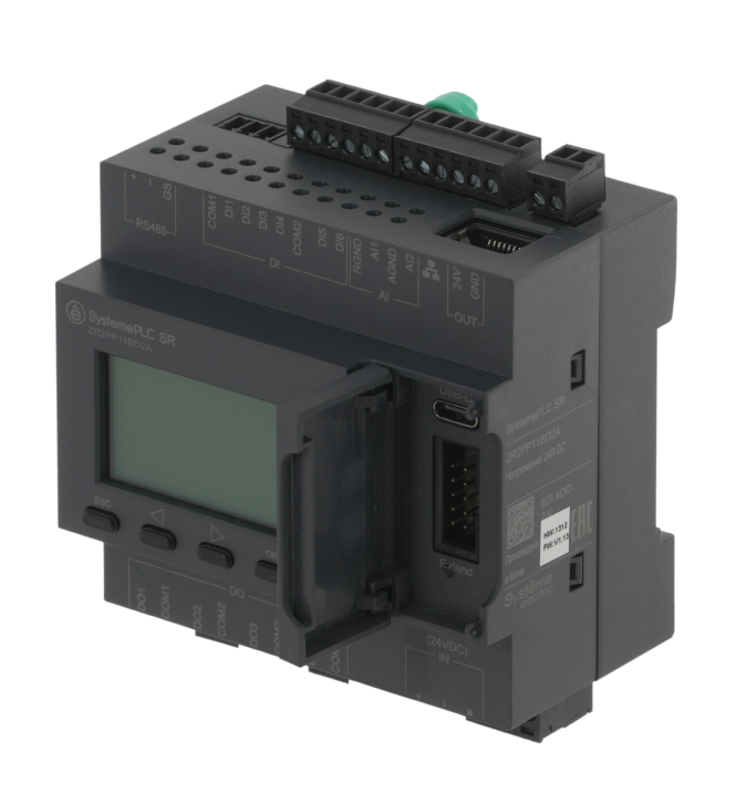 Реле интеллектуальное SR2 24В DC дисплей 12 IO: 6 DI; 4 DO (реле); 2 AI 1хRS485 1хRJ45 SE ZR2PP11BD2A