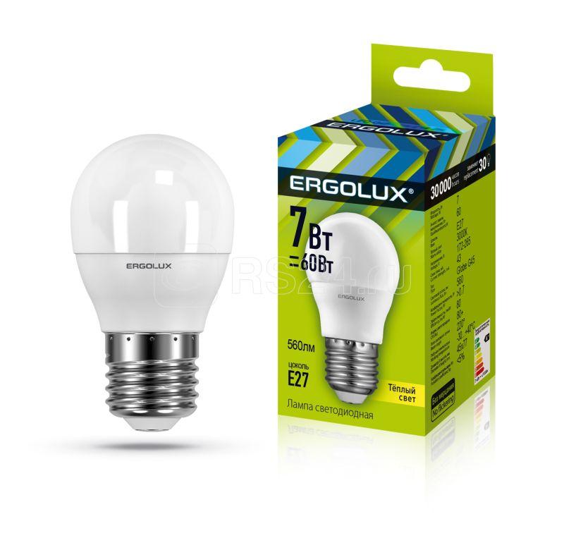 Лампа светодиодная LED-G45-7W-E27-3000K 172-265В Шар Ergolux 12143 купить в интернет-магазине RS24