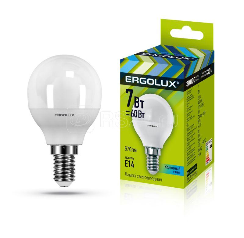 Лампа светодиодная LED-G45-7W-E14-4500K 172-265В Шар Ergolux 12144 купить в интернет-магазине RS24