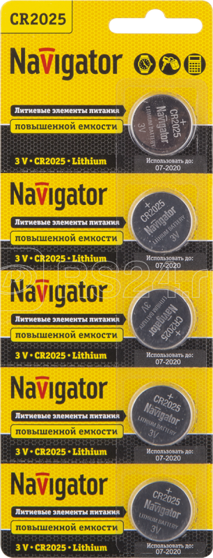 Элемент питания литиевый CR2025 94 764 NBT-CR2025-BP5 (блист.5шт) Navigator 94764 купить в интернет-магазине RS24
