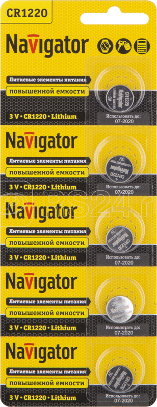 Элемент питания литиевый CR1220 94 778 NBT-CR1220-BP5 (блист.5шт) Navigator 94778 купить в интернет-магазине RS24