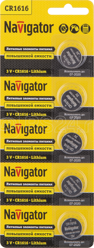 Элемент питания литиевый CR1616 94 779 NBT-CR1616-BP5 (блист.5шт) Navigator 94779 купить в интернет-магазине RS24