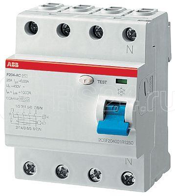 Выключатель дифференциального тока (УЗО) 4п 100А 100мА тип A F204 ABB 2CSF204101R2900 купить в интернет-магазине RS24