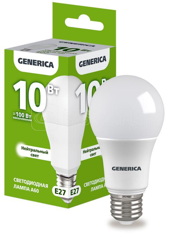 Лампа светодиодная A60 10Вт грушевидная 4000К E27 230В GENERICA LL-A60-10-230-40-E27-G купить в интернет-магазине RS24